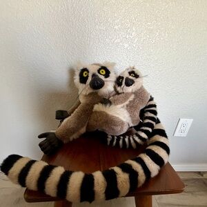🖤 Discovery Channel Ring-Tailed Lemur Plush Mom & Baby Vintage 1999